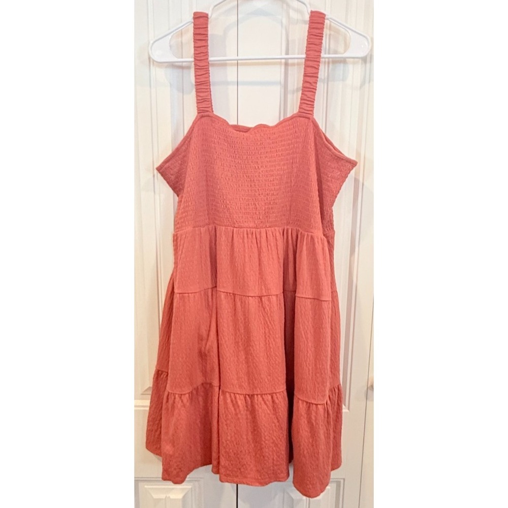 Maurices 1X Coral Tiered Midi Dress Smocked Strappy Babydoll Boho Cottagecore